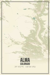 Retro US city map of Alma, Colorado. Vintage street map.