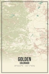 Retro US city map of Golden, Colorado. Vintage street map.