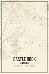 Retro US city map of Castle Rock, Colorado. Vintage street map.