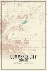 Retro US city map of Commerce City, Colorado. Vintage street map.
