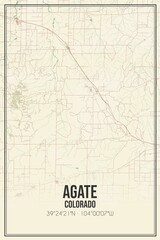 Retro US city map of Agate, Colorado. Vintage street map.