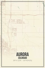 Retro US city map of Aurora, Colorado. Vintage street map.