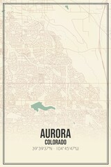 Retro US city map of Aurora, Colorado. Vintage street map.