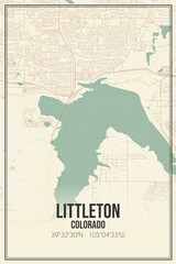 Retro US city map of Littleton, Colorado. Vintage street map.