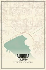 Retro US city map of Aurora, Colorado. Vintage street map.
