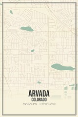 Retro US city map of Arvada, Colorado. Vintage street map.