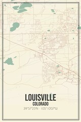 Retro US city map of Louisville, Colorado. Vintage street map.