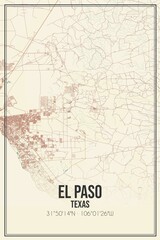 Retro US city map of El Paso, Texas. Vintage street map.