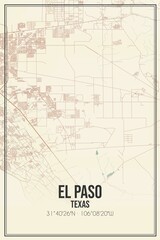 Retro US city map of El Paso, Texas. Vintage street map.