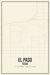Retro US city map of El Paso, Texas. Vintage street map.