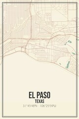 Retro US city map of El Paso, Texas. Vintage street map.