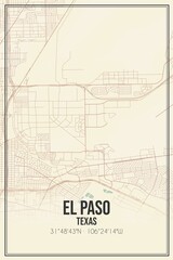 Retro US city map of El Paso, Texas. Vintage street map.
