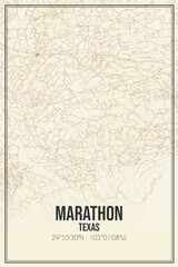 Retro US city map of Marathon, Texas. Vintage street map.