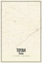 Retro US city map of Toyah, Texas. Vintage street map.