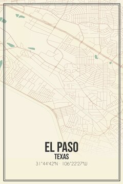 Retro US city map of El Paso, Texas. Vintage street map.
