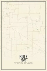 Retro US city map of Rule, Texas. Vintage street map.