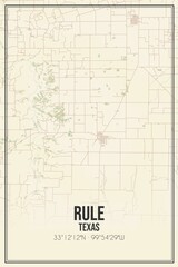 Retro US city map of Rule, Texas. Vintage street map.