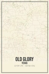Retro US city map of Old Glory, Texas. Vintage street map.