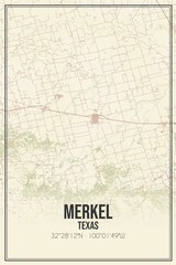Retro US city map of Merkel, Texas. Vintage street map.