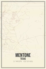Retro US city map of Mentone, Texas. Vintage street map.