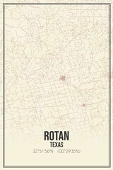 Retro US city map of Rotan, Texas. Vintage street map.