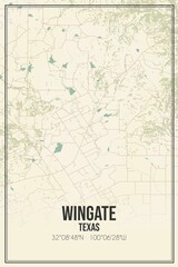 Retro US city map of Wingate, Texas. Vintage street map.