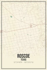 Retro US city map of Roscoe, Texas. Vintage street map.
