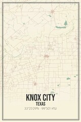 Retro US city map of Knox City, Texas. Vintage street map.