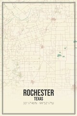 Retro US city map of Rochester, Texas. Vintage street map.