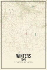 Retro US city map of Winters, Texas. Vintage street map.