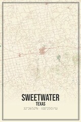 Retro US city map of Sweetwater, Texas. Vintage street map.