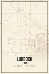 Retro US city map of Lubbock, Texas. Vintage street map.