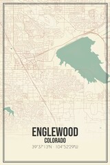 Retro US city map of Englewood, Colorado. Vintage street map.