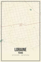 Retro US city map of Loraine, Texas. Vintage street map.