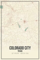 Retro US city map of Colorado City, Texas. Vintage street map.