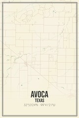 Retro US city map of Avoca, Texas. Vintage street map.