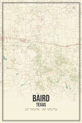 Retro US city map of Baird, Texas. Vintage street map.