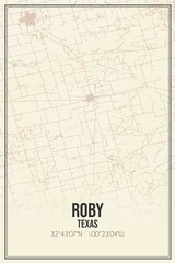 Retro US city map of Roby, Texas. Vintage street map.
