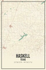 Retro US city map of Haskell, Texas. Vintage street map.