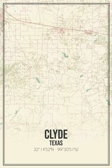 Retro US city map of Clyde, Texas. Vintage street map.