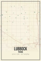 Retro US city map of Lubbock, Texas. Vintage street map.