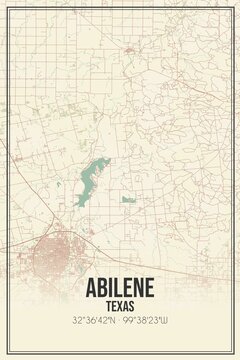 Retro US city map of Abilene, Texas. Vintage street map.