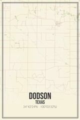 Retro US city map of Dodson, Texas. Vintage street map.