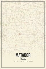 Retro US city map of Matador, Texas. Vintage street map.