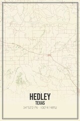 Retro US city map of Hedley, Texas. Vintage street map.