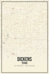 Retro US city map of Dickens, Texas. Vintage street map.