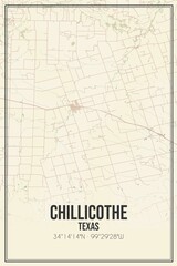 Retro US city map of Chillicothe, Texas. Vintage street map.
