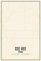 Retro US city map of Cee Vee, Texas. Vintage street map.