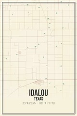 Retro US city map of Idalou, Texas. Vintage street map.
