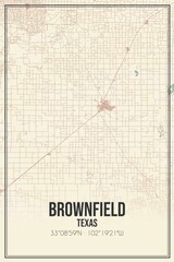 Retro US city map of Brownfield, Texas. Vintage street map.